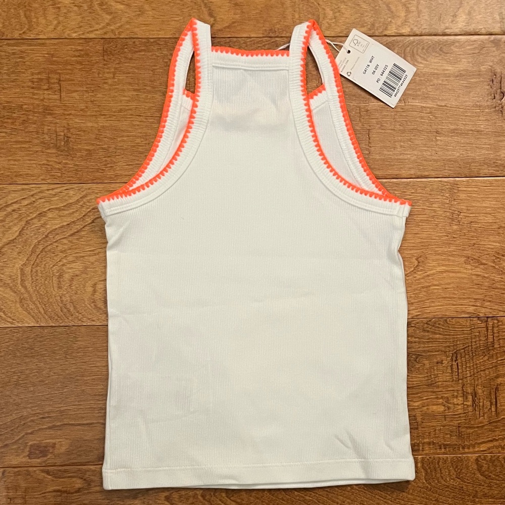 NEW WITH TAGS Mini Boden Cut Away Ribbed Tank - 4-5 Years - White + Neon Orange - Picture 4 of 5